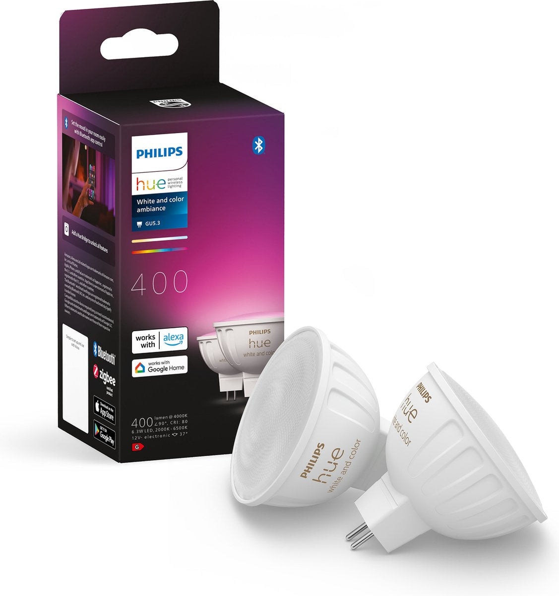 Philips hue spot - luce bianca e colorata - confezione da 2 - mr16