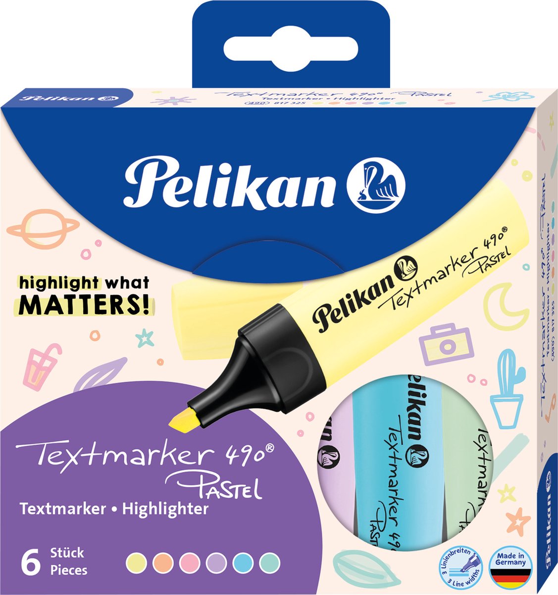 Pelikan evidenziatore 490® pastello 6 evidenziatori in astuccio