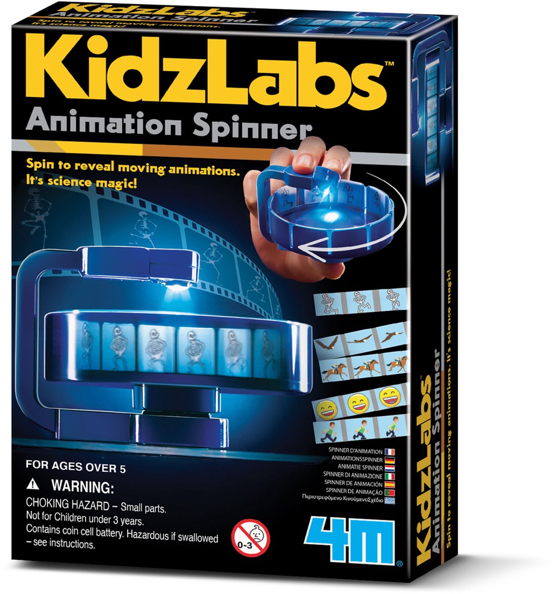 4m ciencia y juegos - hacer un fidget spinner de animación - kit de construcción - kidzlabs - 5+