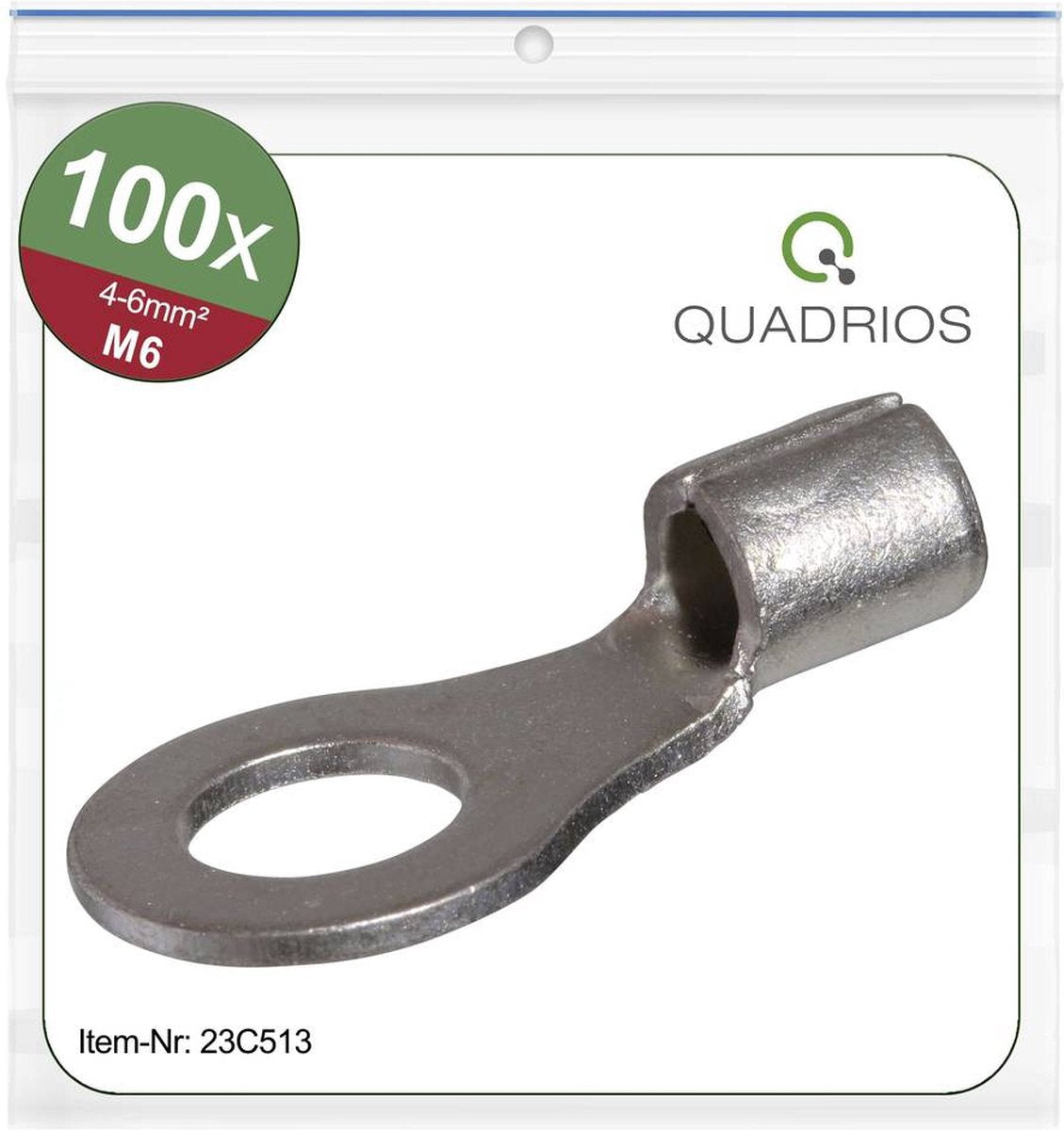 Quadrios 23c513 ringkabelschoen dwarsdoorsnede (max.): 6 mm² gat diameter: 6.5 mm ongeïsoleerd 100 stuk(s)