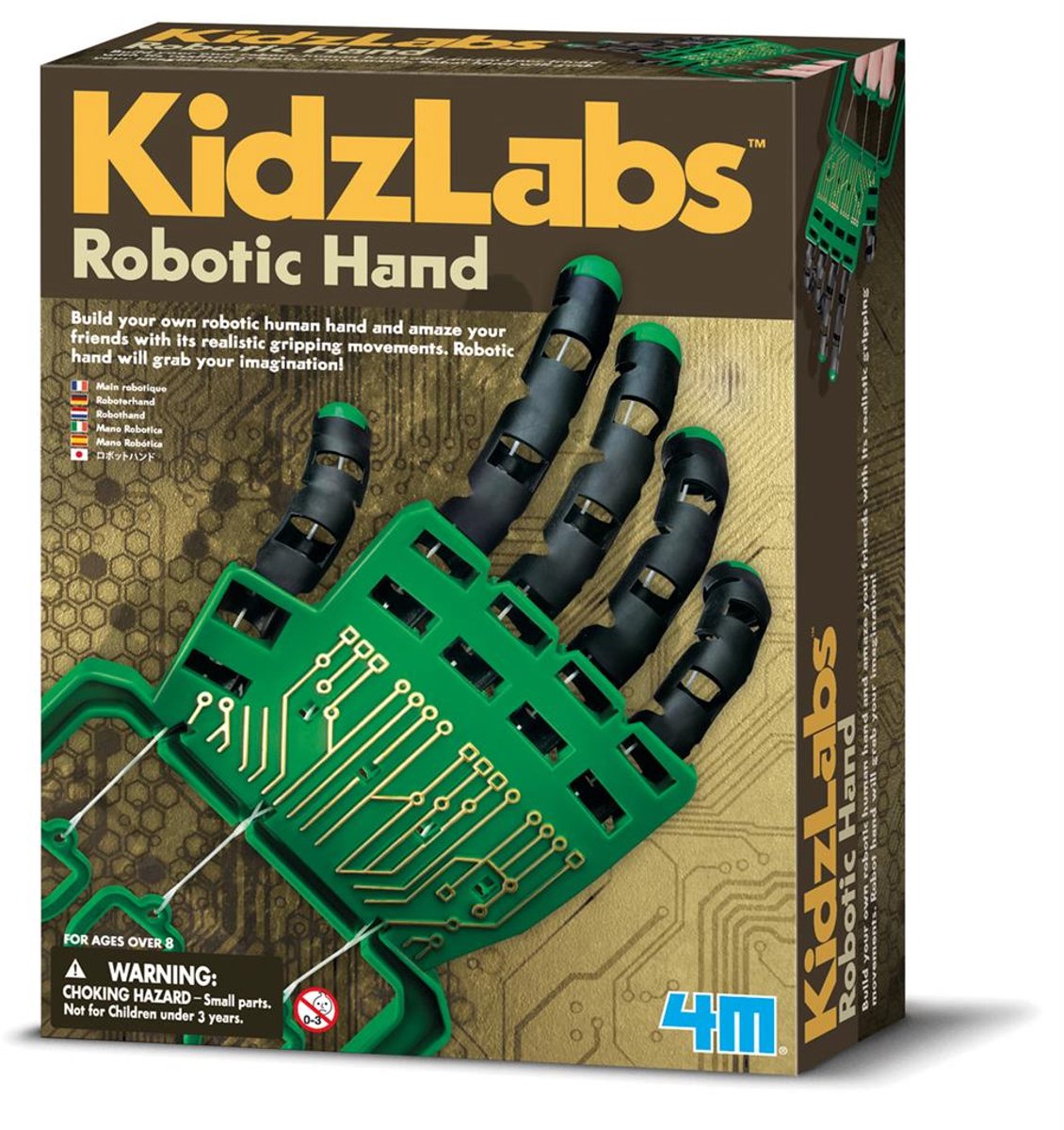 4m scienza e giochi - crea la tua mano robotica - meccanica del kit di costruzione - kidzlabs - 8+
