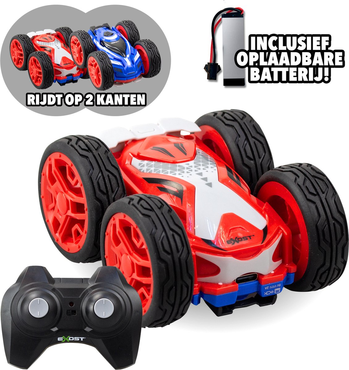 Exost rc mini flip neo red 1:34 - coche acrobático controlable - incl. batería recargable - coche rc