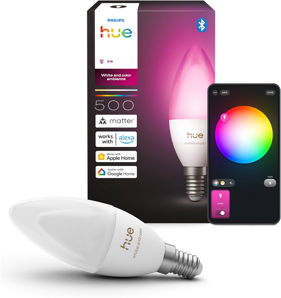 Lámpara de vela LED Philips Hue - casquillo E14 - contiene 1 lámpara - luz blanca y de color regulable - iluminación inteligente