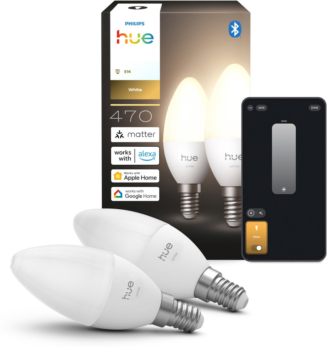 Lámpara de vela LED Philips Hue - Accesorio E14 - Contiene 2 lámparas - Luz blanca suave - Iluminación inteligente