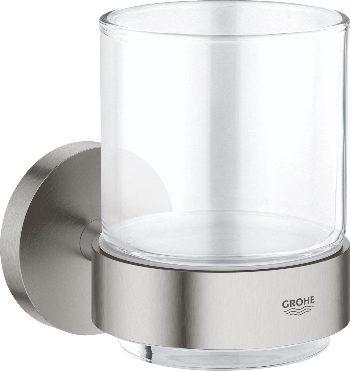 Grohe essentials houder met glas - supersteel (rvs-look)