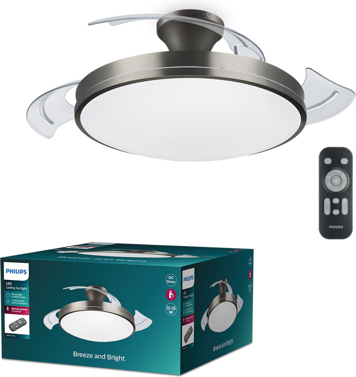 Philips LED Lampada da soffitto Philips Atlas LED - con ventilatore - nichel