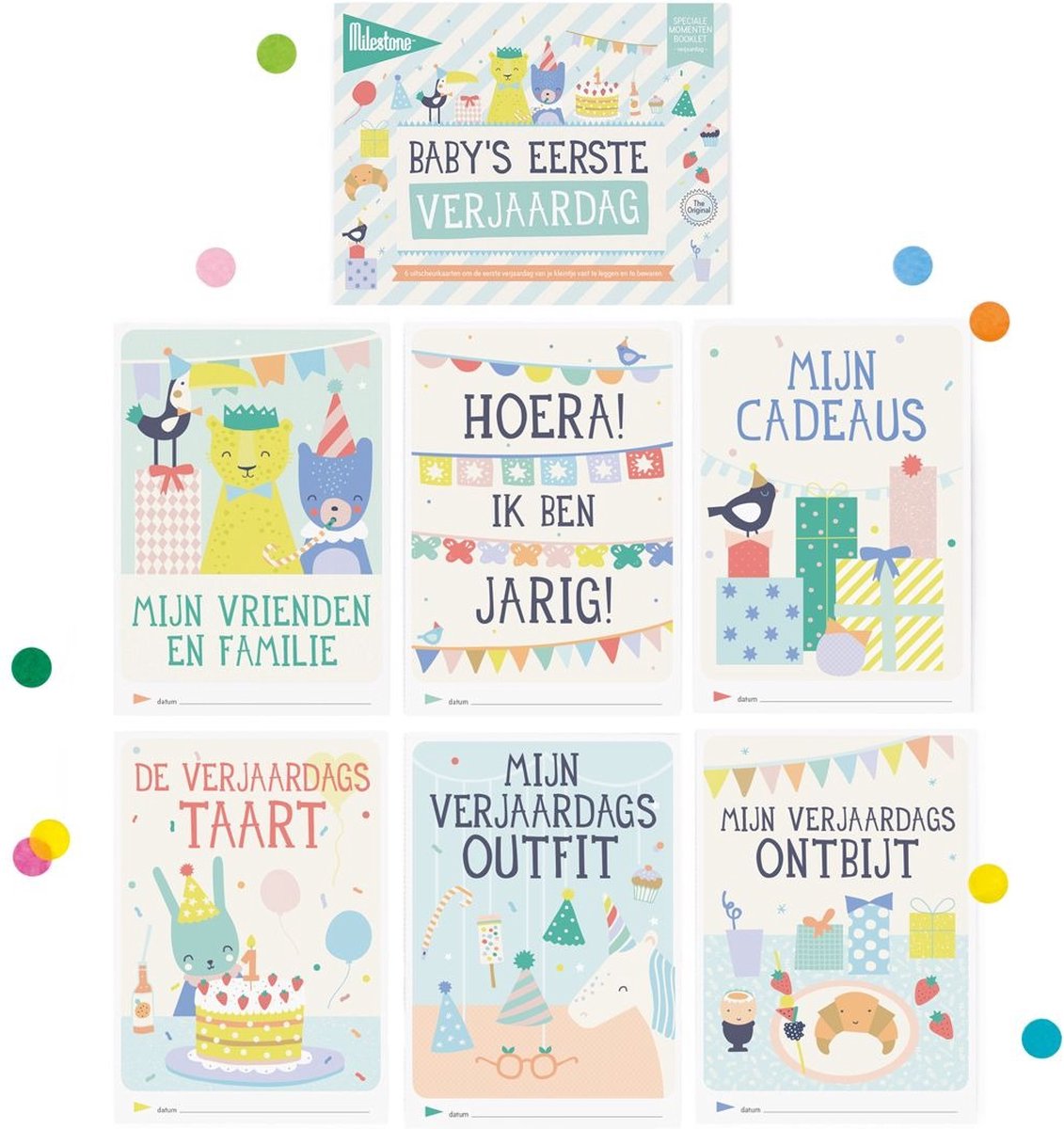 Tarjetas de hitos primer cumpleaños papel 15 cm 6 piezas