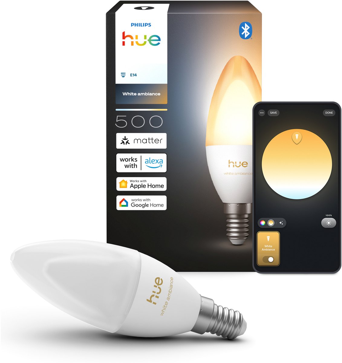 Lámpara vela LED Philips Hue - Accesorio E14 - Contiene 1 lámpara - Luz blanca regulable - Iluminación inteligente