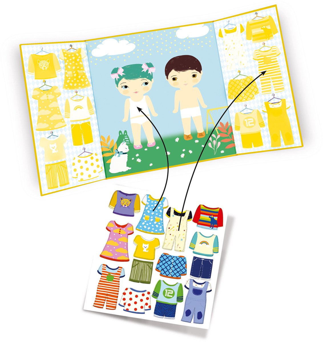 Djeco stickers kleding - herbruikbare stickers voor peuters.