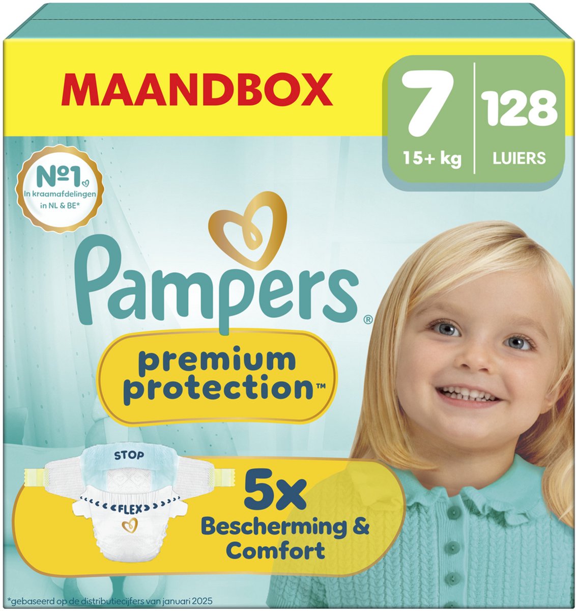 Pampers premium protection maat 7 maandbox - 128 luiers - 15kg+