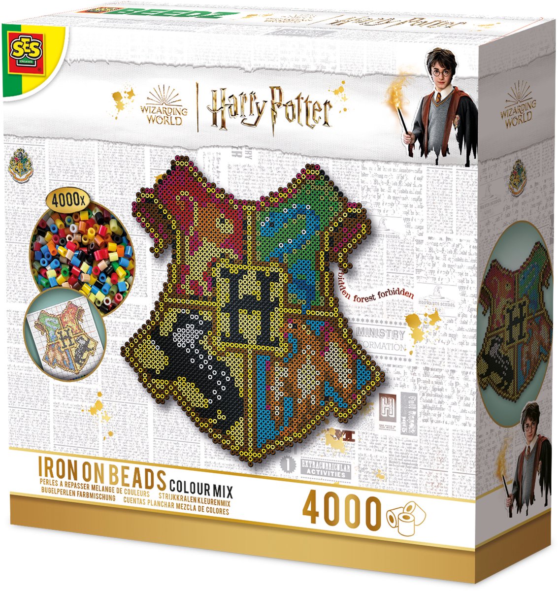 Ses creative - beedz - harry potter - scudo di hogwarts - perline termoadesive - istruzioni da 4000 pezzi - dai 12 anni