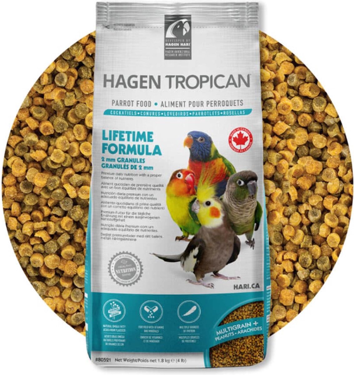 Cibo per parrocchetti tropicali Hari 1,8 kg - pellet per uccelli - cibo per uccelli -