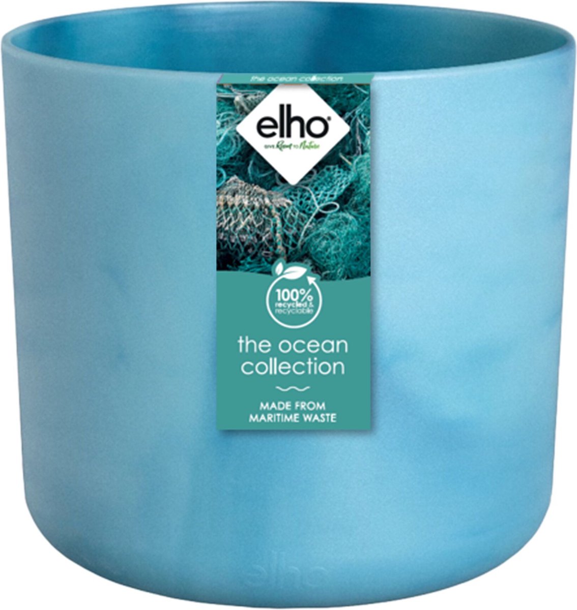 Elho the ocean collection round 16 - macetero para interior - hecho con desechos marinos - ø 16 x h 15 cm - azul atlántico