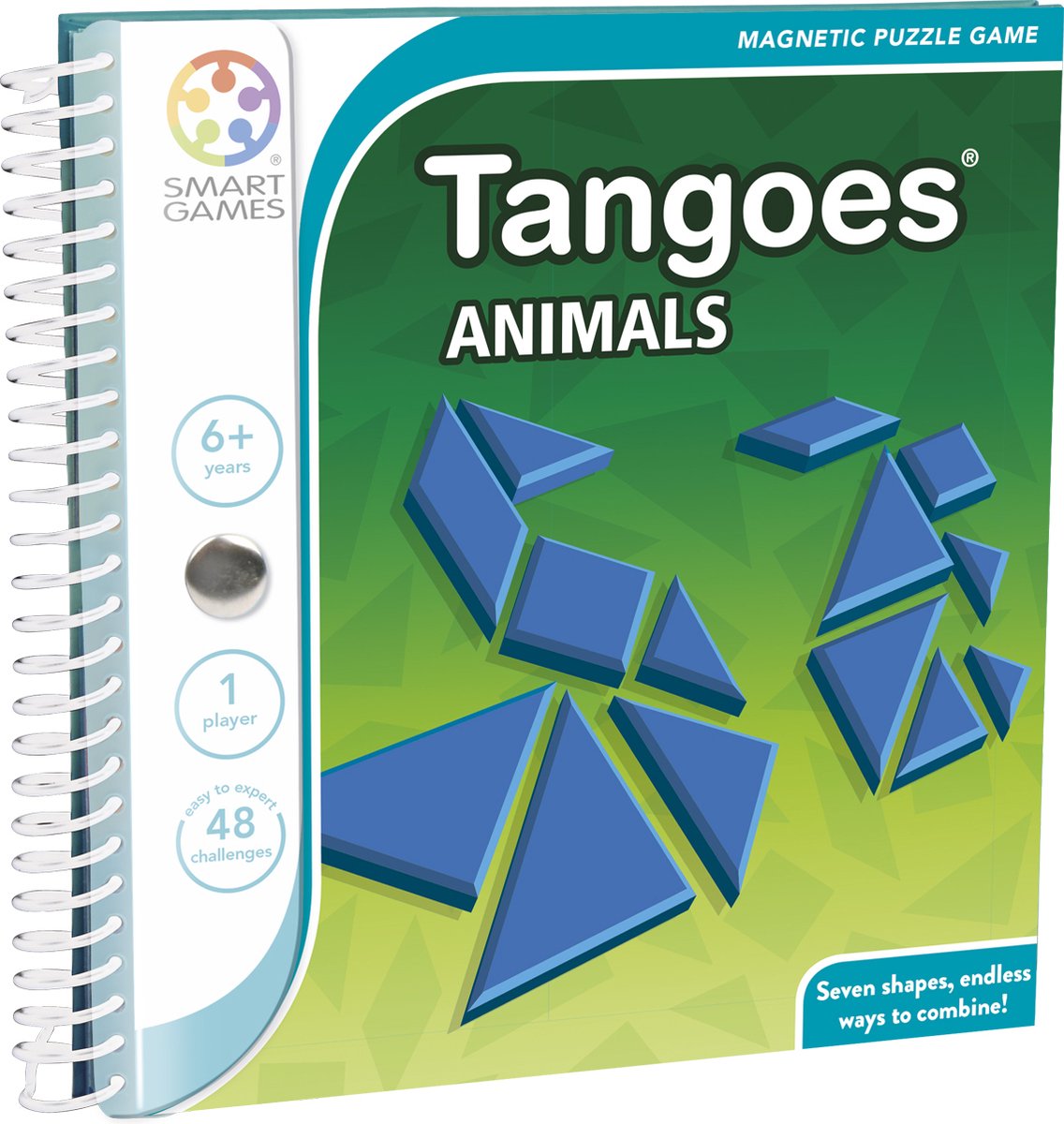 Smartgames tangos animales - juego de rompecabezas de tangram magnético - 48 tareas desafiantes - juego de viaje compacto rompecabezas en solitario - desde 6 años hasta adultos