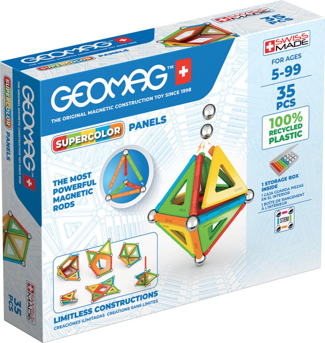 Geomag super color recycled - magnetisch constructiespeelgoed met panelen - 35-delig - vanaf 5 jaar