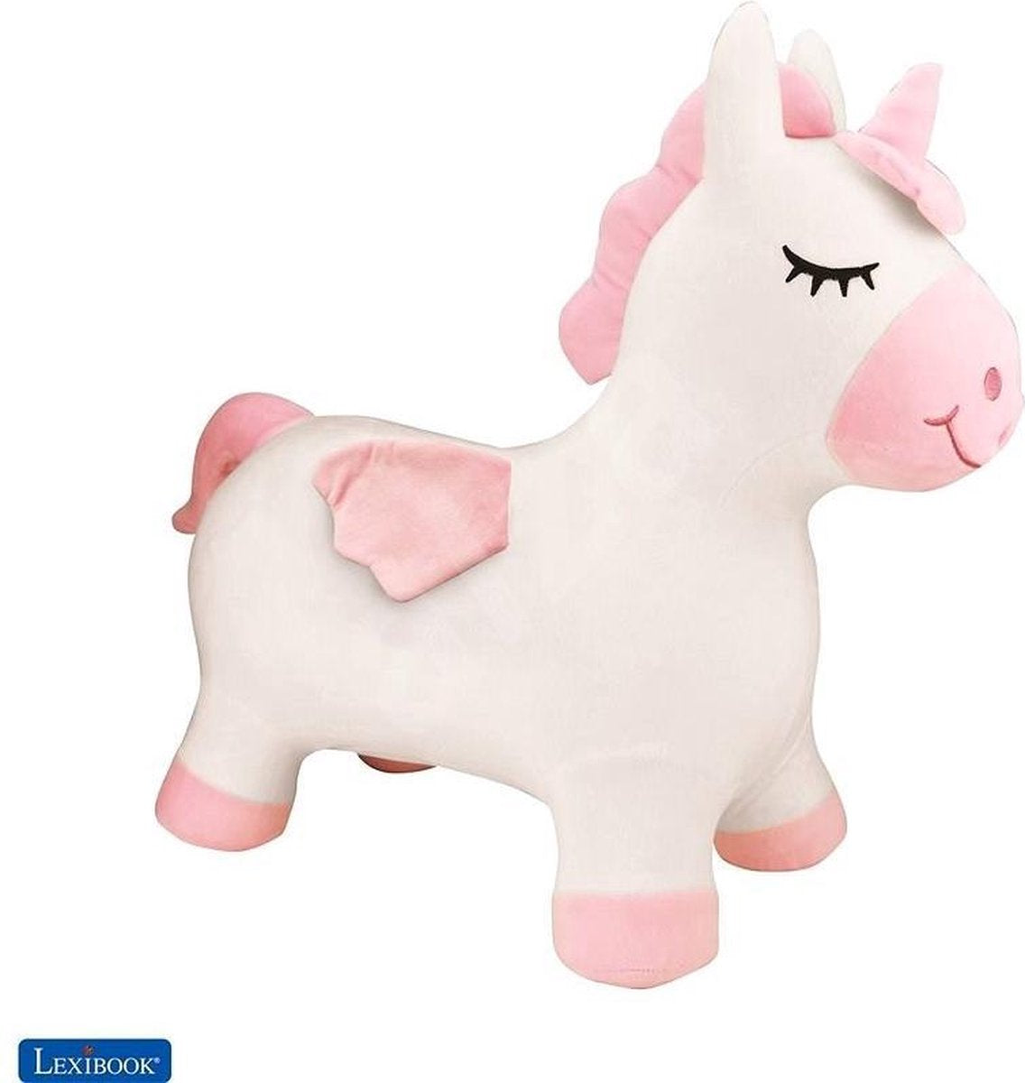 Unicornio saltarín hinchable Lexibook con traje de peluche