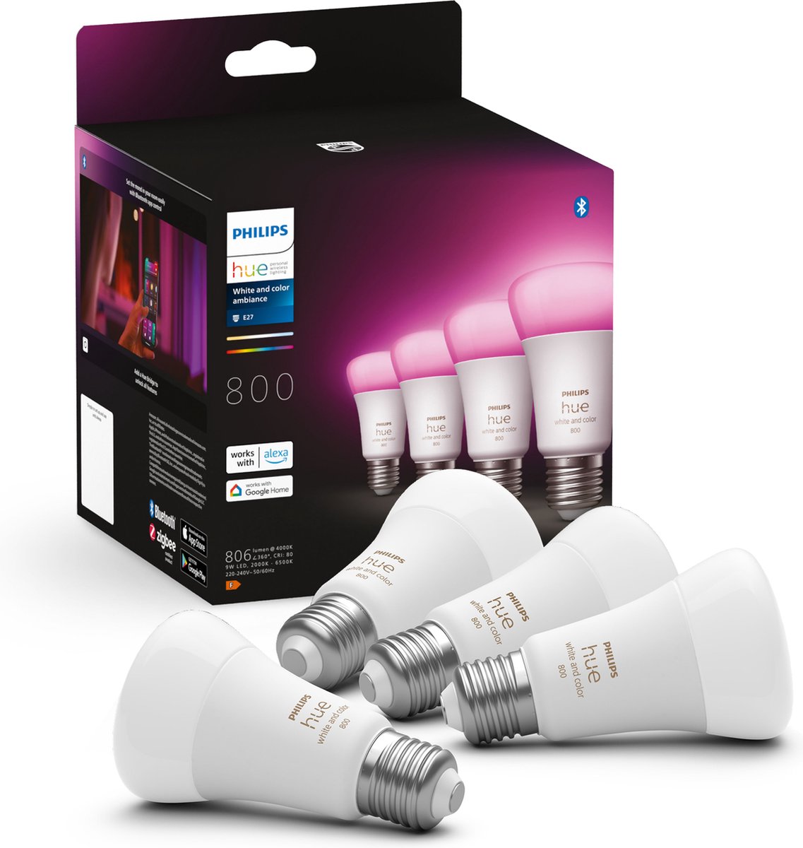 Lampade Philips hue - luce bianca e colorata - LED - E27 - 6,5W - 806 lumen - 4 pezzi