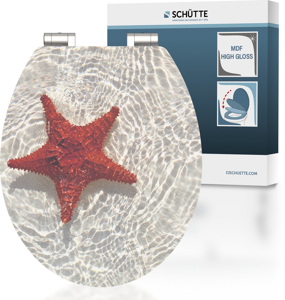 Asiento de inodoro Schütte Schütte con estrella de mar rojo de cierre suave MDF alto brillo
