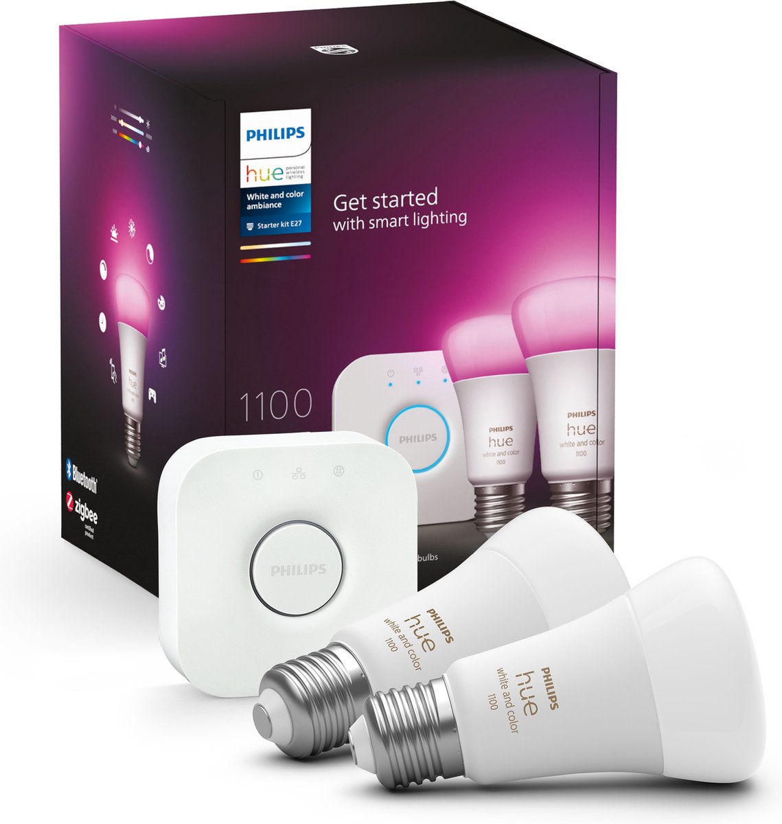 Starter kit Philips hue - bianco e colorato - 2 lampade - e27 - 1100lm
