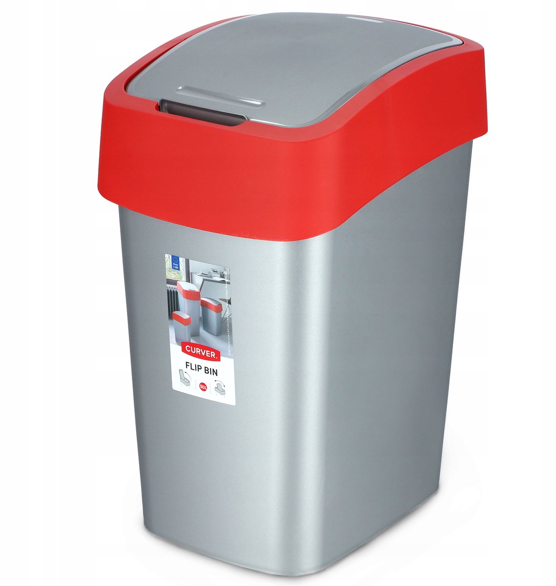 Curver flip bin series - cubo de basura - 50 l - rojo - plástico - doble tapa