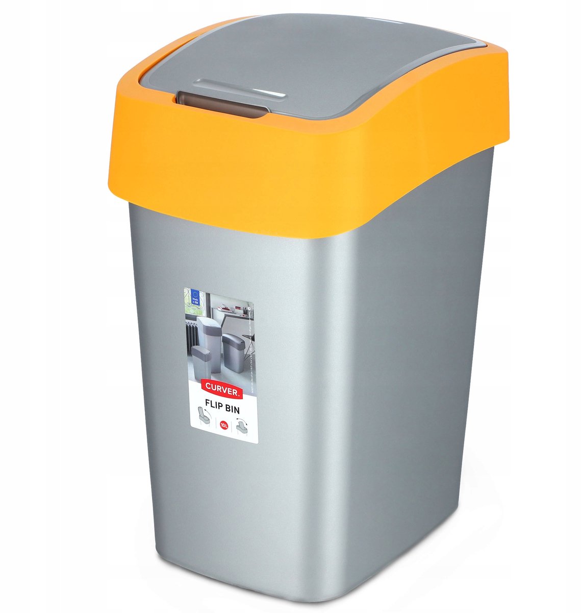 Keter Curver Flip Bin - Papelera - 9l - Plata - Naranja