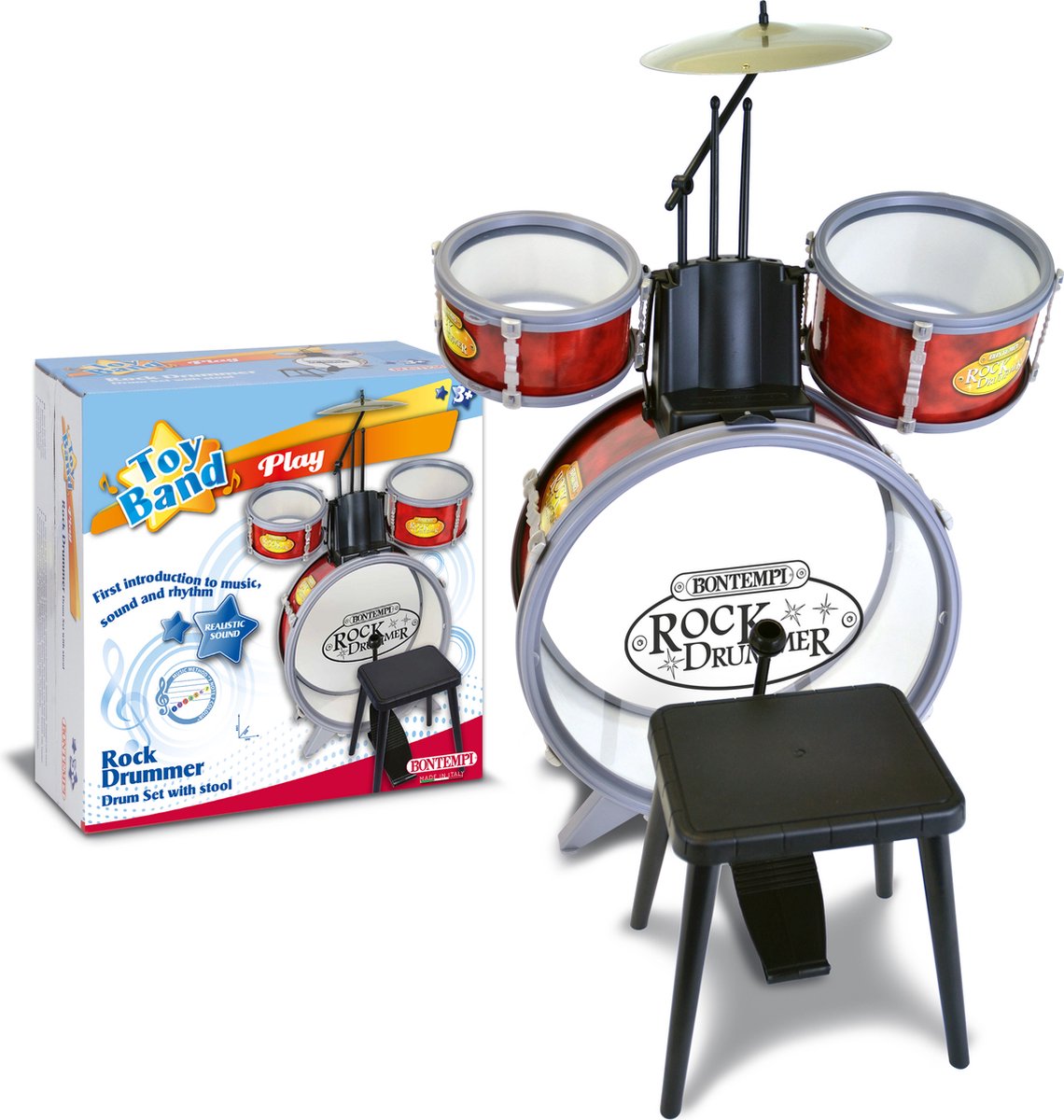 Bontempi spa bontempi - batteria - strumento giocattolo - batteria rock con sedia