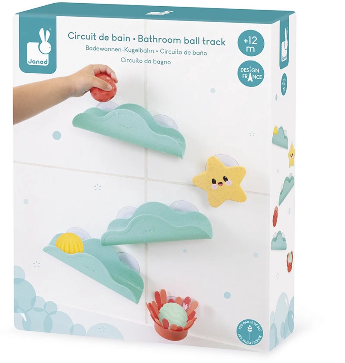 Janod - juguetes de baño - pista de bolas pegable