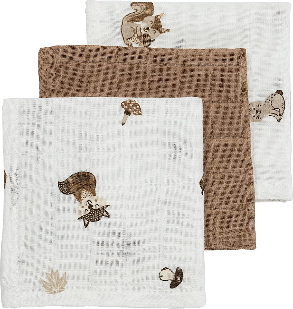 Meyco baby forest animals monddoekjes - 3-pack - hydrofiel - toffee - 30x30cm
