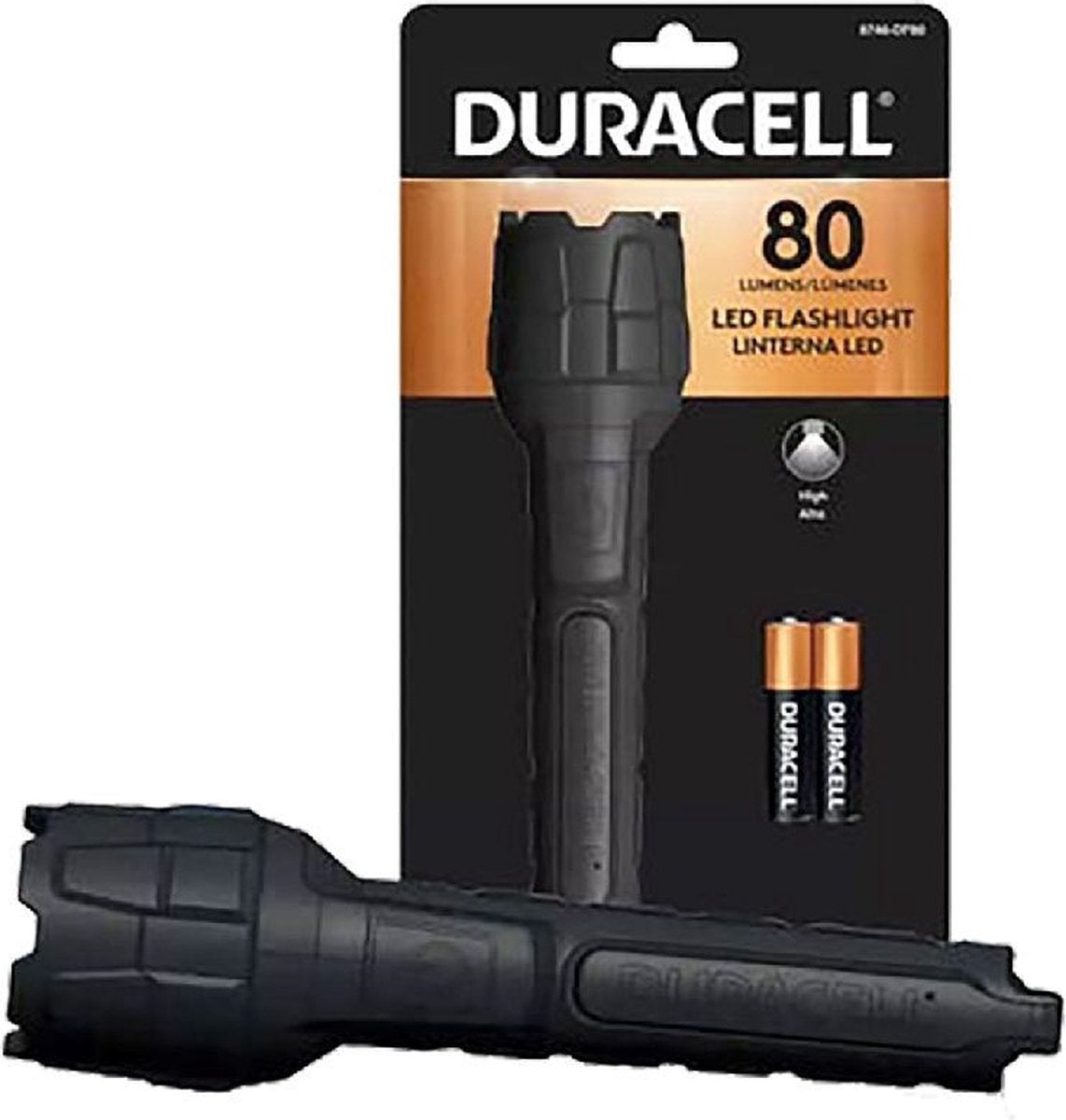 Linterna Duracell 80 lúmenes + 2 pilas aaa negra