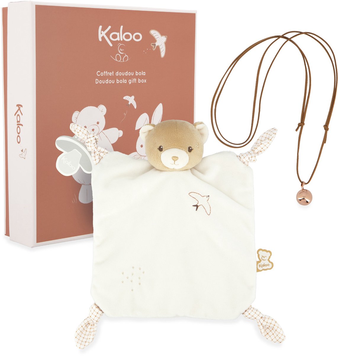 Kaloo home - set regalo per bebè - panno coccole e collana - colore crema