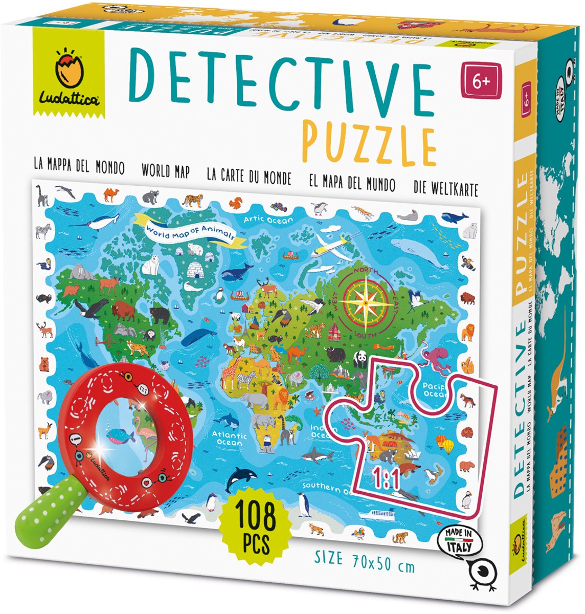 Ludattica puzzel dieren landkaart - educatief speelgoed karton.