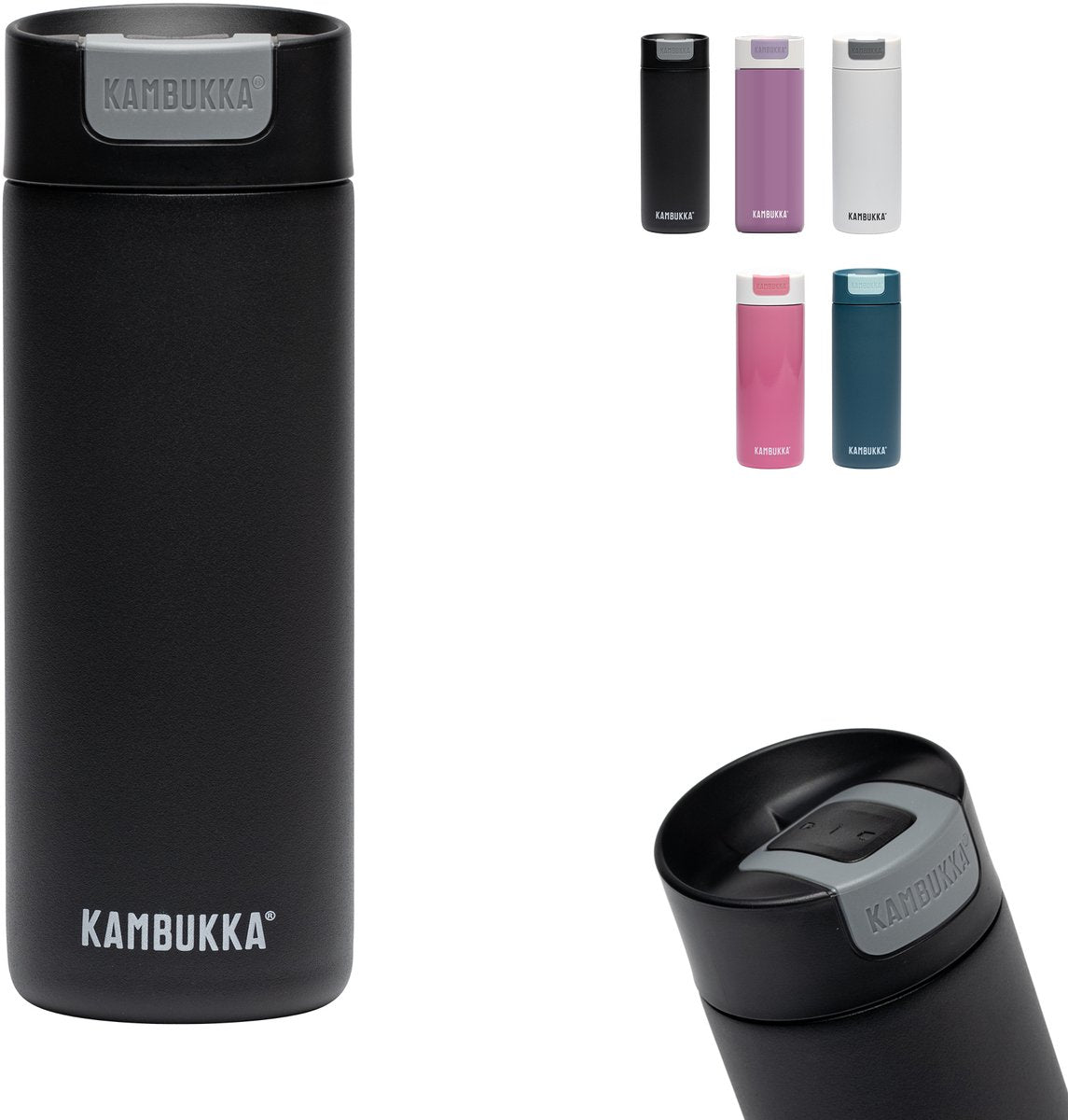Tazza termica Kambukka olympus 500 ml - facile da pulire - tazza da caffè a prova di perdite - acciaio inossidabile - nero opaco