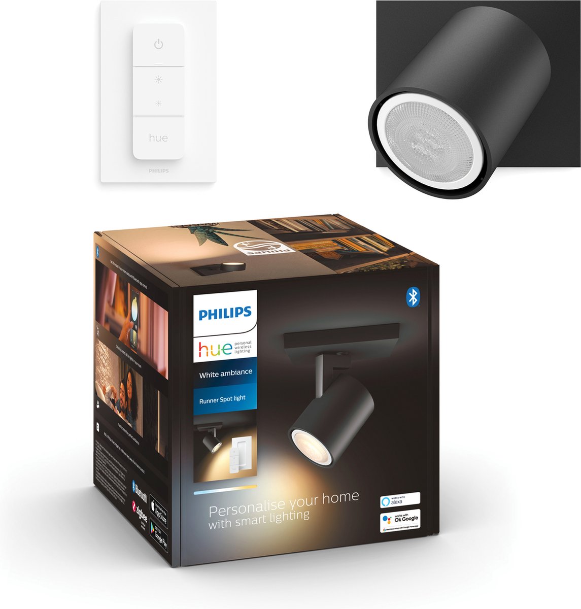 Faretto da superficie Philips Hue Runner - luce bianca calda/fredda - 1 spot - nero - 1 dimmer - gu10