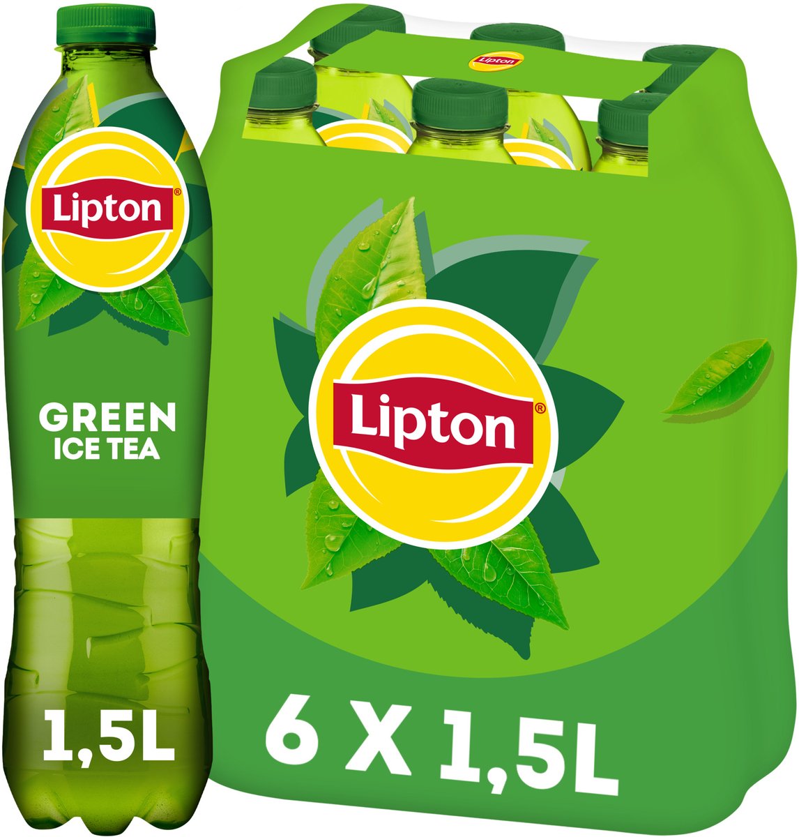 Bottiglia verde di tè freddo Lipton - originale - a basso contenuto di zucchero - 6 x 1500 ml - confezione risparmio