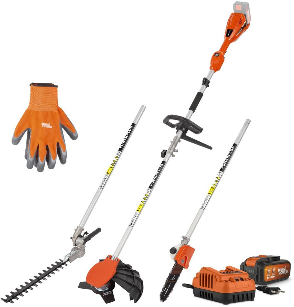 Powerplus powdpgmts1 - tuin multitool 4-in-1 borstelloos 40v - incl. batterij 2x20v 5.0 2.5ah en lader - handsch. - 3 acc.