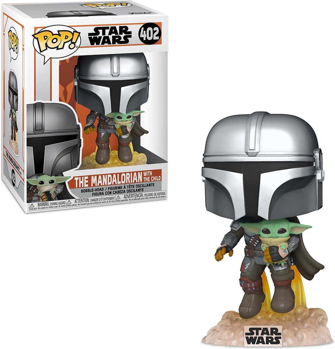Funko pop star wars: the mandalorian flying with jetpack and child - pop #402