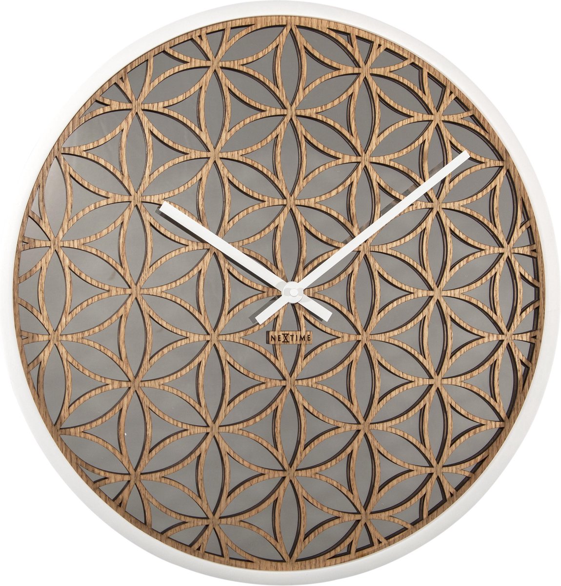 Nexttime bella espejo – reloj de pared – 50 cm – espejo de madera – blanco