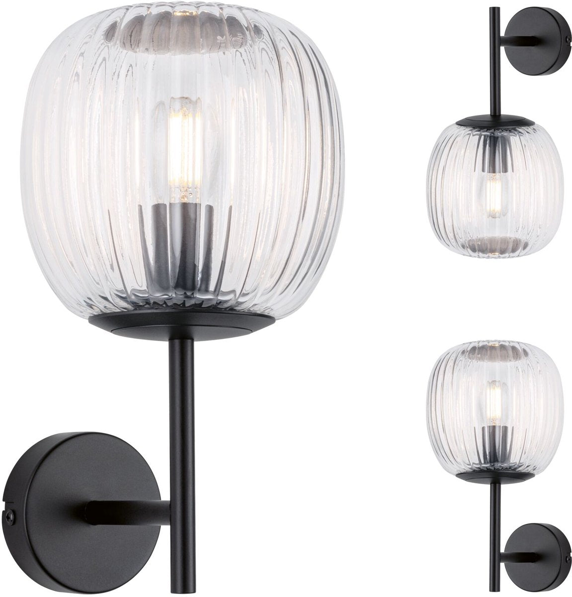 Paulmann selection bathroom wandlamp ruya ip44 e14 230v max. 20w dimbaar glas, zwart mat