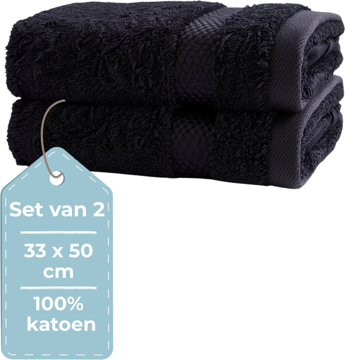 Hush. living hush living - gastendoek - 33×50 cm - 100% katoen - zware kwaliteit 500g m2 - zwart set van 2