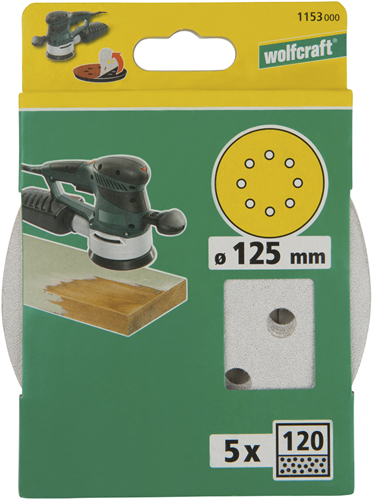 Dischi abrasivi adesivi Wolfcraft | vernice laccata | k120 | ø125mm | 5 pezzi - 1153000