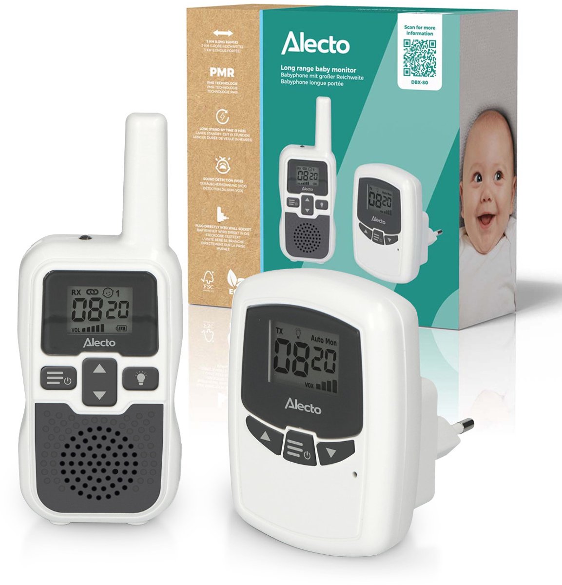 Alecto dbx-80 - vigilabebés de largo alcance - hasta 3 km - blanco antracita