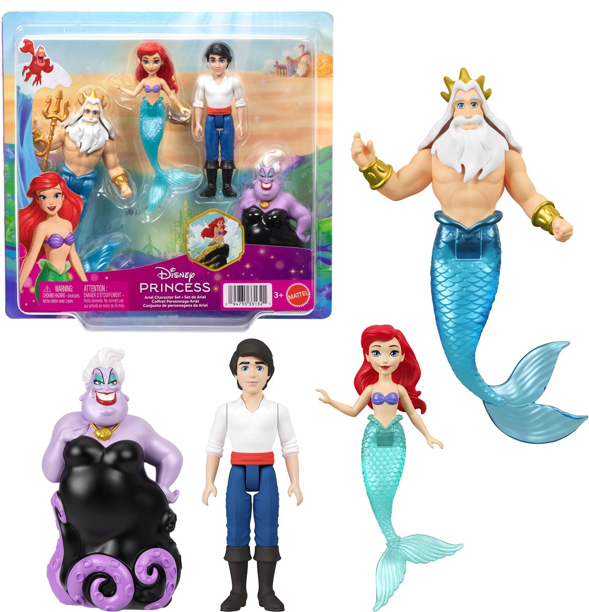 Set personaggi Mattel della principessa Ariel Disney con 4 piccole bambole