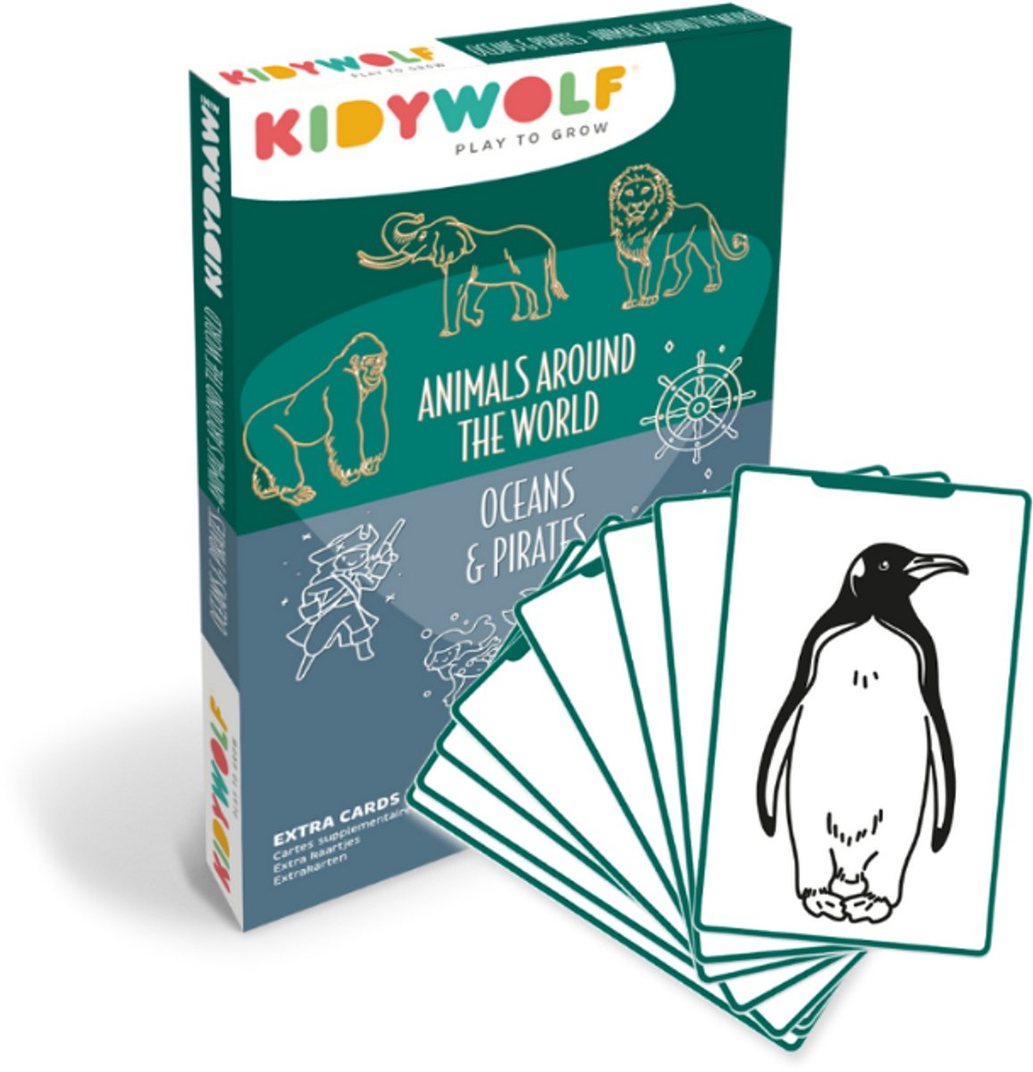 Kidywolf kidydraw mini refill – animals around the world oceans and pirates – 60 tekenkaarten