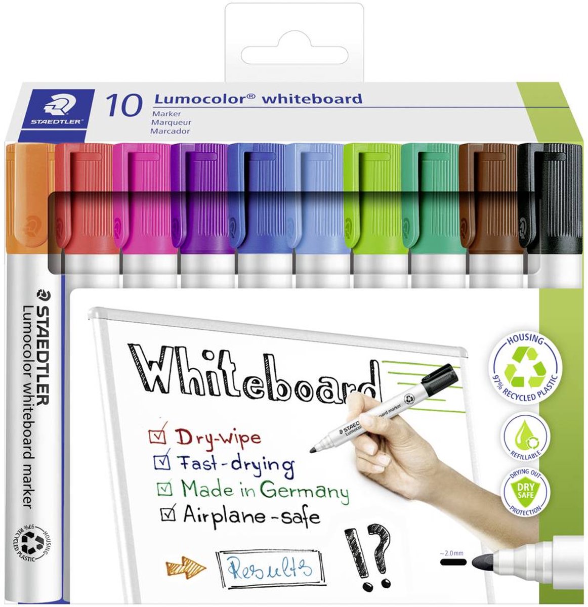 Staedtler - lumocolor - pennarello per lavagna bianca - set in cartone con 10 colori