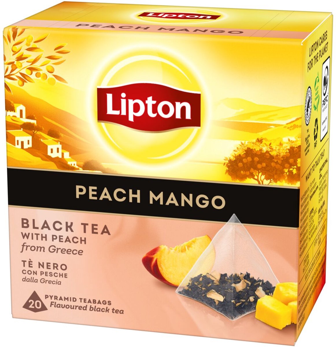 Lipton mango pesca - 80 bustine di tè piramidale - mango pesca tè nero - 4 x 20 bustine - confezione risparmio