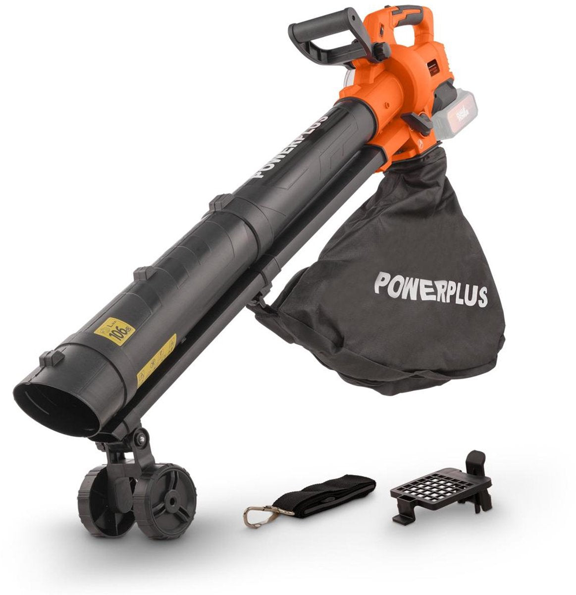 Soffiatore per foglie a batteria Powerplus dual power powdpg75270 - Soffiatore per foglie a batteria 40 v, 3 in 1: tritura, soffia e aspira, velocità massima dell'aria di 210 km h, con sacco di raccolta da 45 l, senza batteria e caricabatterie