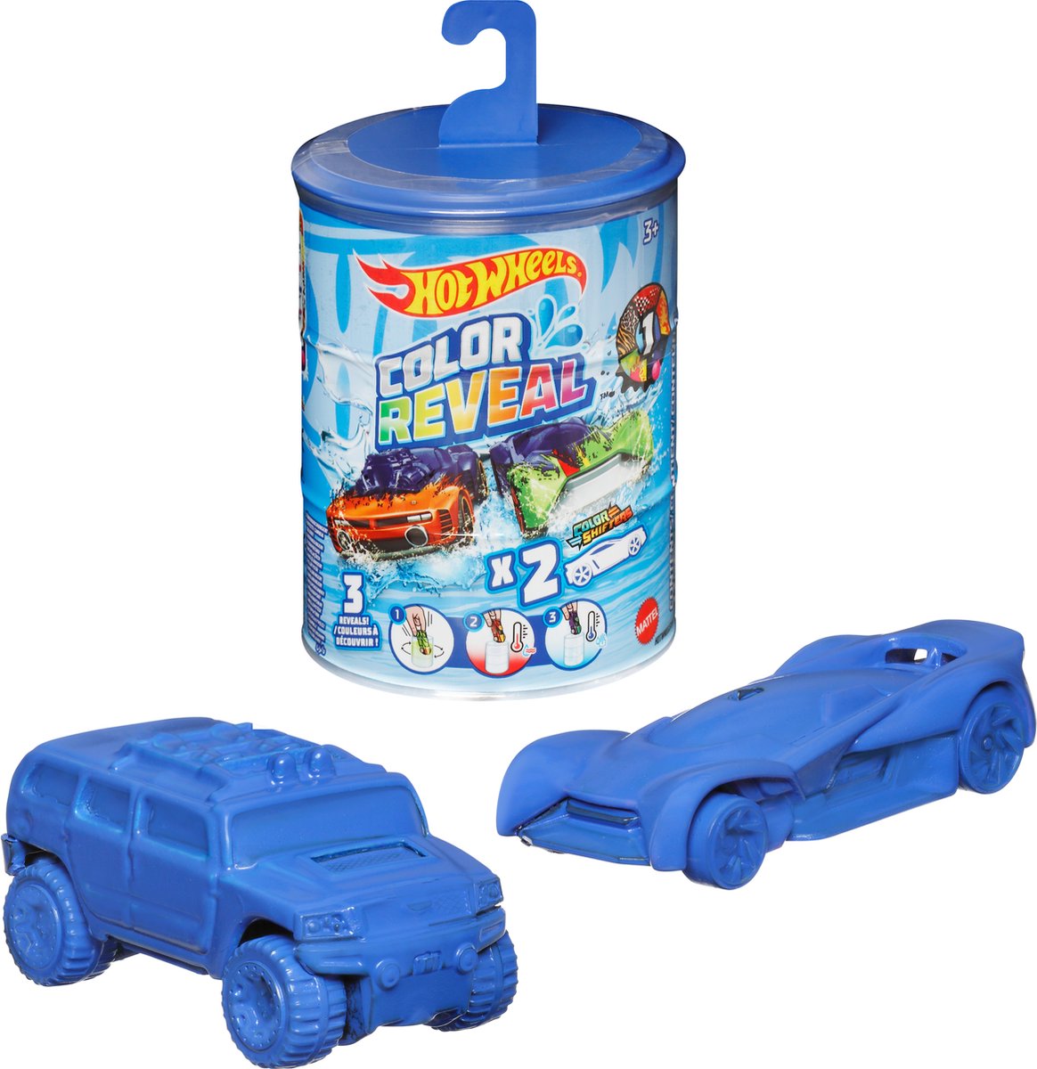 Hot wheels color reveal - speelgoedvoertuigen - set 2 diverse autos