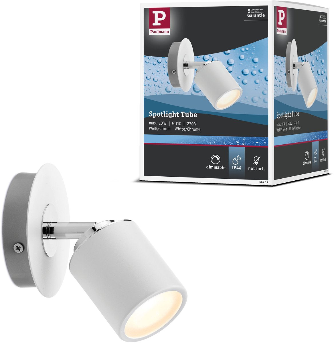 Paulmann spotlight tube ip44 gu10 230v max. 10w dimbaar wit, chroom
