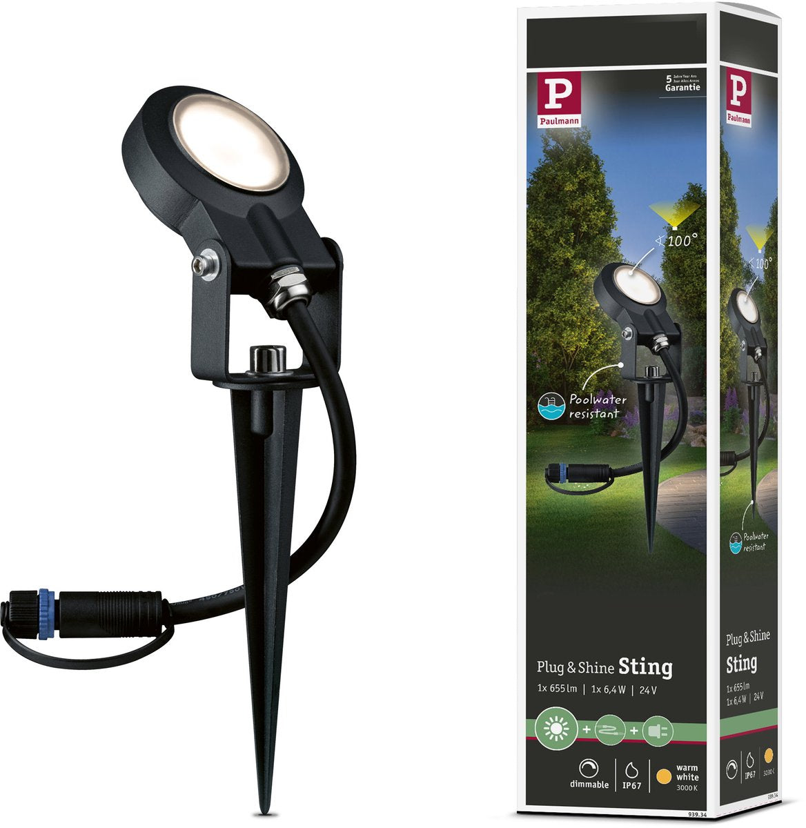 Paulmann plug shine led-tuinspots sting losse spot ip67 3000k 6,4w antraciet