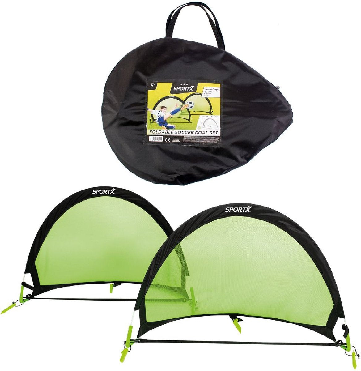 Sportx Footbal Gobieri calcistici 90x60x60 cm 2 pezzi Nero verde